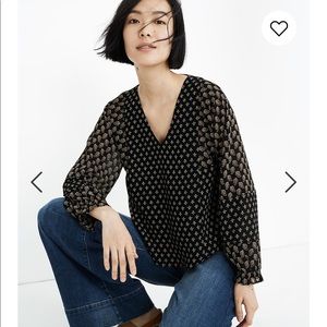 Sheer-Sleeve Top in Brushstroke Paisley Mix